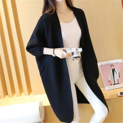 2023 Long Cardigan Women Sweater Autumn Winter Bat Sleeve Knitted Sweater Femme Jacket Loose Ladies Sweaters Cardigans New - YOURISHOP.COM