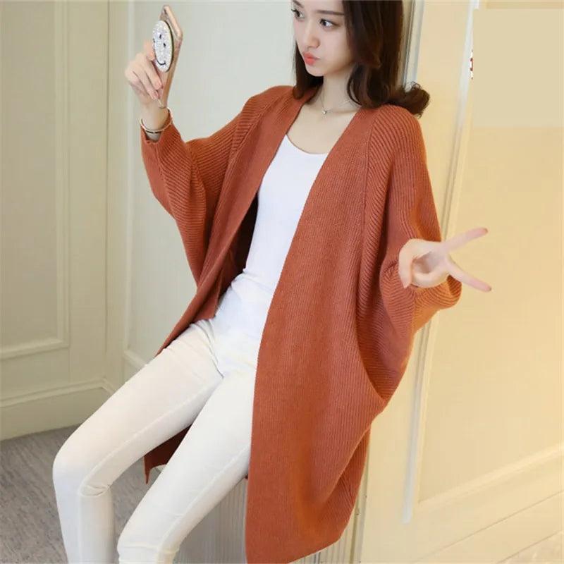 2023 Long Cardigan Women Sweater Autumn Winter Bat Sleeve Knitted Sweater Femme Jacket Loose Ladies Sweaters Cardigans New - YOURISHOP.COM