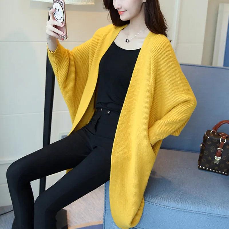 2023 Long Cardigan Women Sweater Autumn Winter Bat Sleeve Knitted Sweater Femme Jacket Loose Ladies Sweaters Cardigans New - YOURISHOP.COM