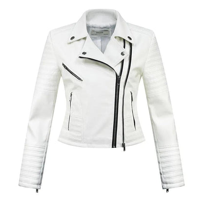 2023 New Fashion Women Motorcycle White Faux Sheepskin Leather Jackets Female Autumn Winter Biker Zippers Streetwear Black Coats - YOURISHOP.COM