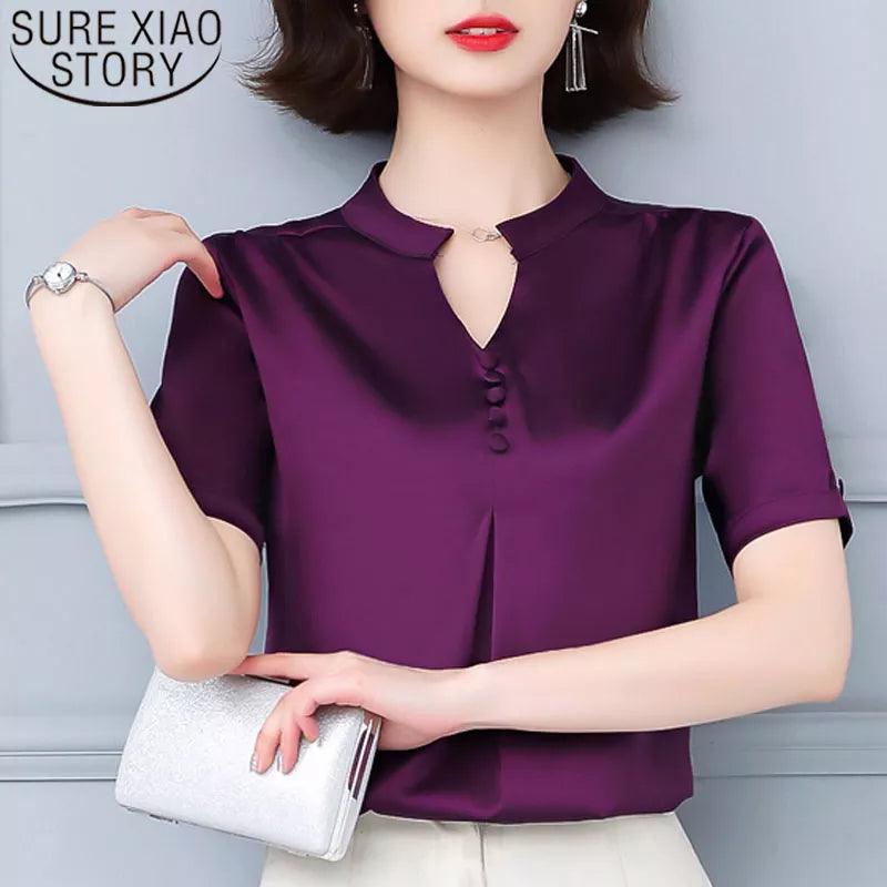 2023 Summer Fashion Women Tops Short Sleeve Shirts Casual Elegant Ladies Blouse Office Lady Button V-neck Women Clothing 5379 50 - YOURISHOP.COM