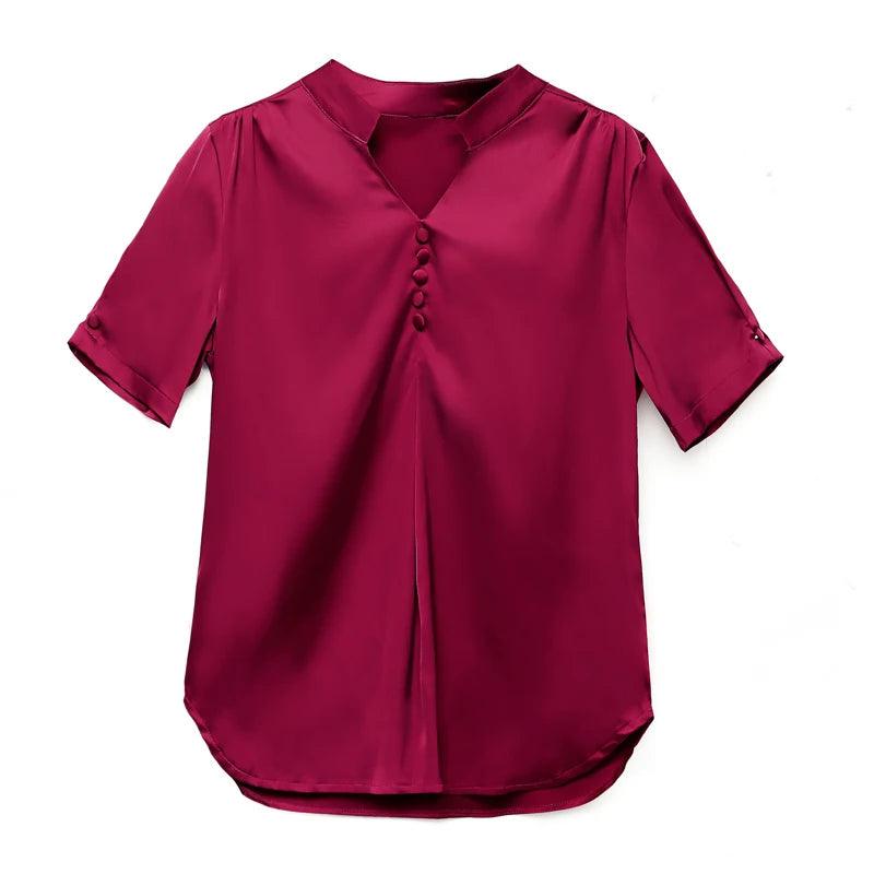 2023 Summer Fashion Women Tops Short Sleeve Shirts Casual Elegant Ladies Blouse Office Lady Button V-neck Women Clothing 5379 50 - YOURISHOP.COM