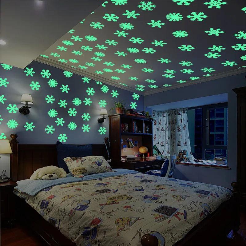 50pcs Luminous Snowflakes Wall Sticker Winter Frozen Party DIY Ornaments Christmas Decorations for Home Navidad Fake Snow Decor - YOURISHOP.COM