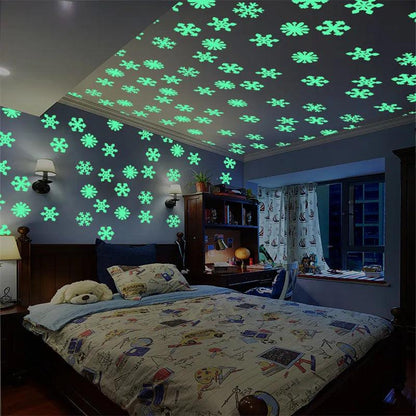 50pcs Luminous Snowflakes Wall Sticker Winter Frozen Party DIY Ornaments Christmas Decorations for Home Navidad Fake Snow Decor - YOURISHOP.COM