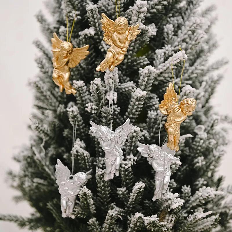 6pcs Xmas Gold Silver Angel Pendant 2023 Christmas Party Decoration Christmas Tree Decorations Hanging Ornaments New Year Gifts - YOURISHOP.COM