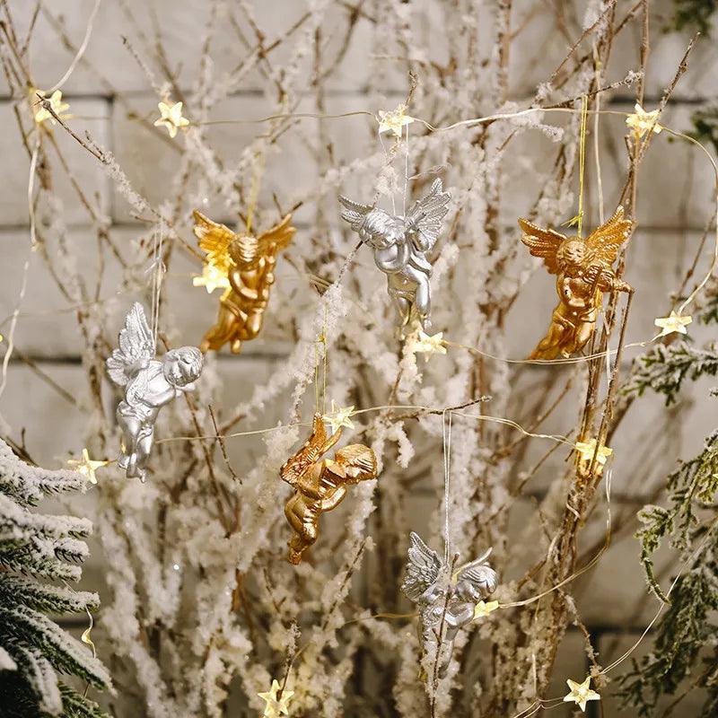 6pcs Xmas Gold Silver Angel Pendant 2023 Christmas Party Decoration Christmas Tree Decorations Hanging Ornaments New Year Gifts - YOURISHOP.COM