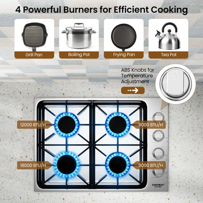 Costway Kichen Gas Cooktop CGC430, with 4/6 Powerful Burners and ABS Knobs，30/36 Inch