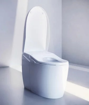 TOTO Neorest® AS Elongated Floor Mounted Bidet Toilet MS8551CUMFG#01, lid automatically closes and dual flush functionality