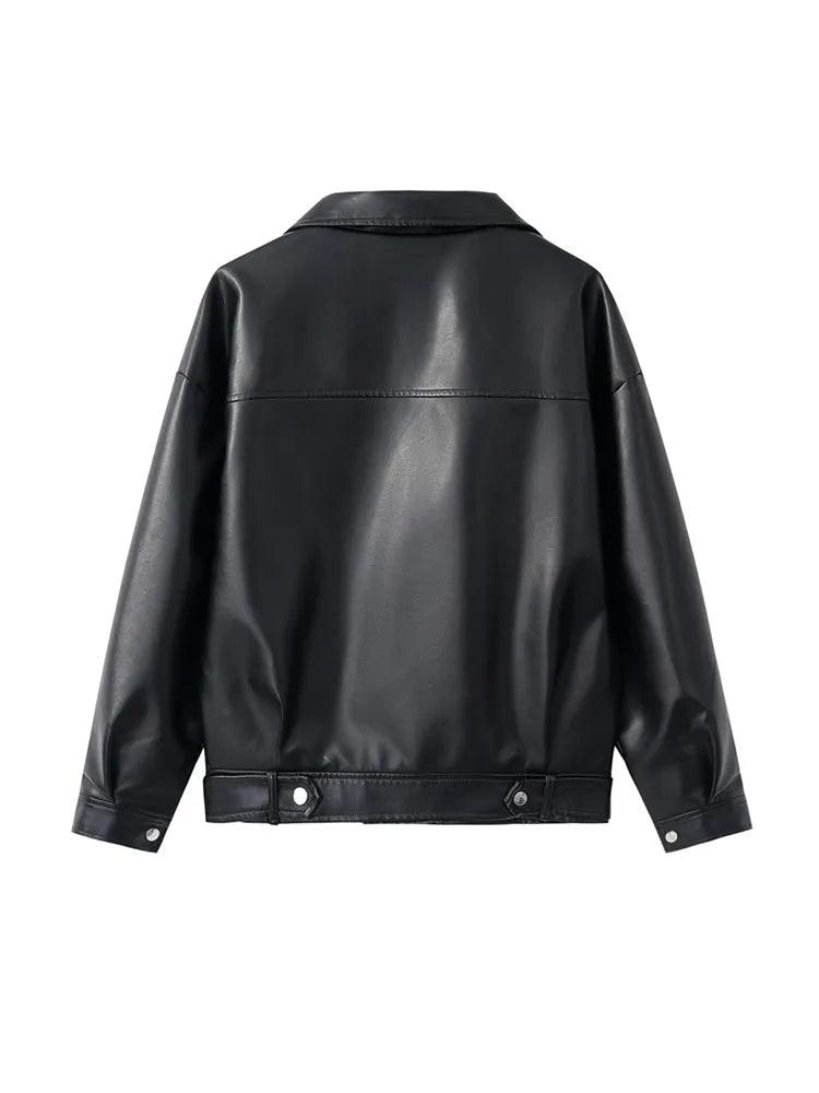 Aelegantmis New Loose PU Faux Leather Jacket Women Classic Moto Biker Jacket Autumn Winter Lady Basic Coat Y2k Outerwear - YOURISHOP.COM