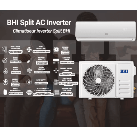 BHI 12,000 BTU 115-Volt, 17 SEER2, 600-Sq-Ft Ductless Mini Split AC with Heat Pump, 16.4ft Lineset - YOURISHOP.COM