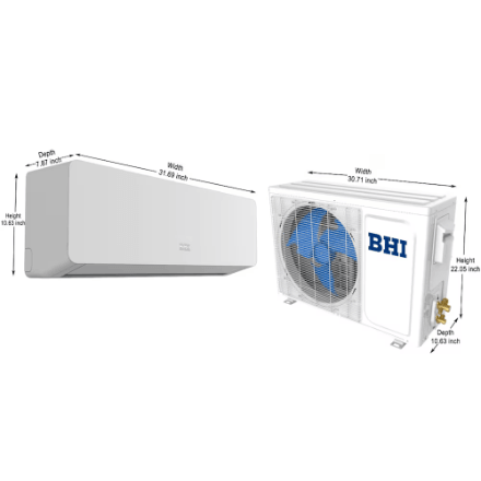 BHI 12,000 BTU 115-Volt, 19 SEER2, 600-Sq-Ft Ductless Mini Split AC & Heat Pump, 25ft Lineset - YOURISHOP.COM