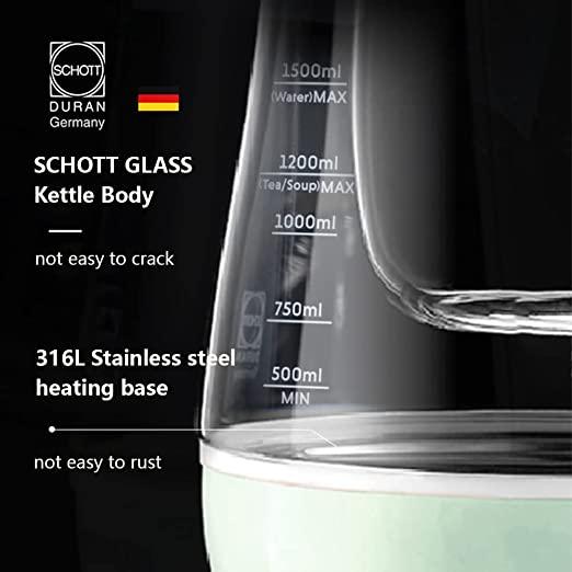  BUYDEEM K313 Travel Electric Kettle, Mini Healthy-Care Beverage  Kettle, Tea Maker with German Schott Glass & Durable Pro 18/10 Pro  Stainless Steel, 0.6L, Cozy Greenish: Home & Kitchen