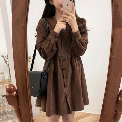 Cute Sweet Dresses Hot Sales Women Fashion Flhjlwoc Retro V Neck Vintage Preppy Style Girls Casual Loose Mini Button Shirt Dress - YOURISHOP.COM