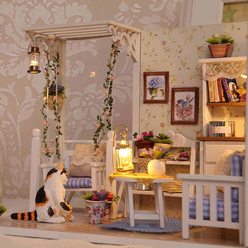 Doll House Furniture Diy Miniature 3D Wooden Miniaturas Dollhouse Toys for Children Birthday Gifts Casa Kitten Diary H013 - YOURISHOP.COM