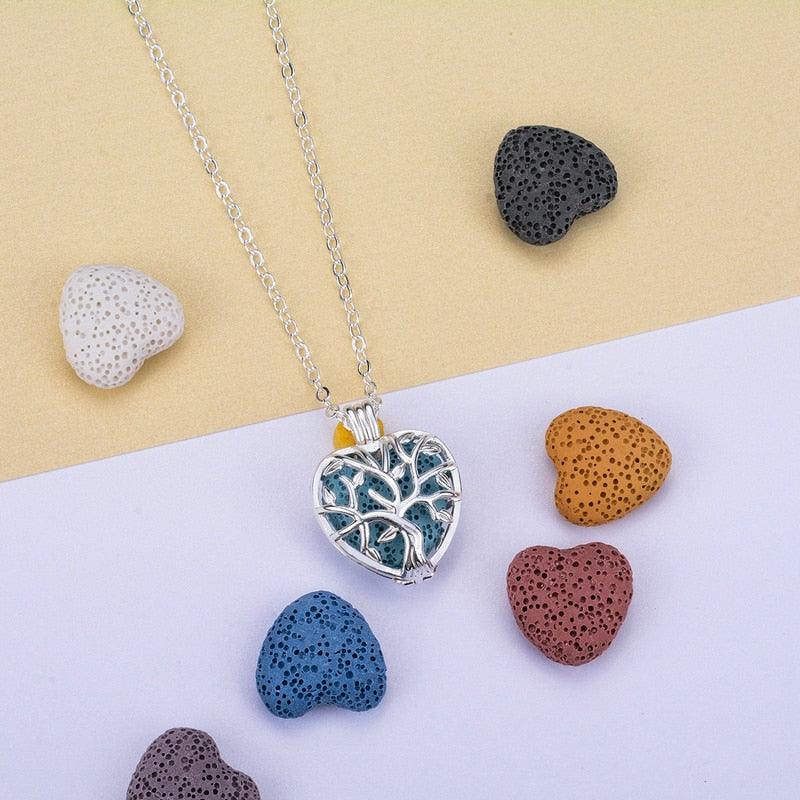 Eudora 20mm Lava Necklace Pendant Heart Volcanic Stone Tree of life Cage Pendant Necklace For DIY Essential Oil Perfume KFC10N20 - YOURISHOP.COM