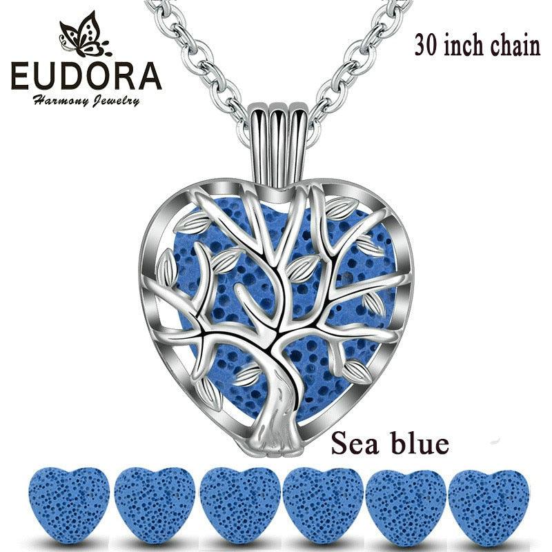 Eudora 20mm Lava Necklace Pendant Heart Volcanic Stone Tree of life Cage Pendant Necklace For DIY Essential Oil Perfume KFC10N20 - YOURISHOP.COM