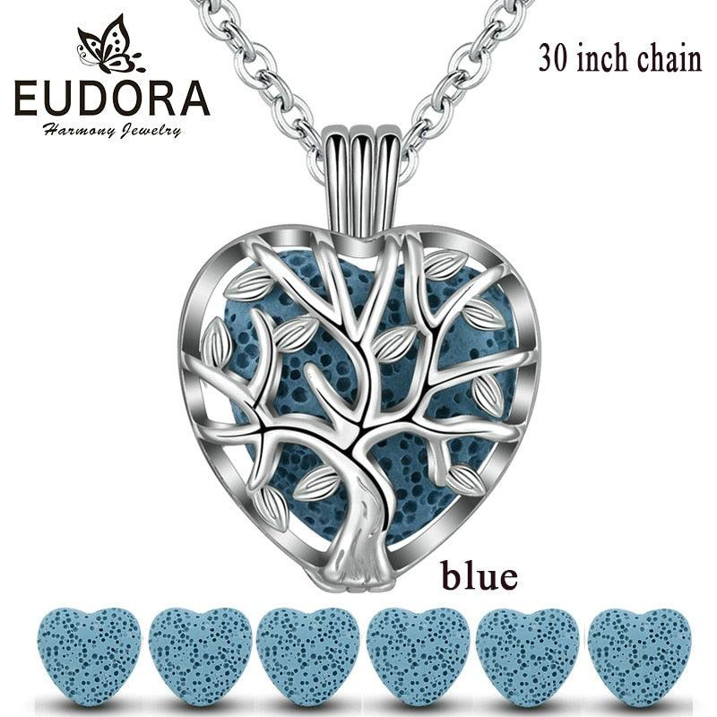 Eudora 20mm Lava Necklace Pendant Heart Volcanic Stone Tree of life Cage Pendant Necklace For DIY Essential Oil Perfume KFC10N20 - YOURISHOP.COM