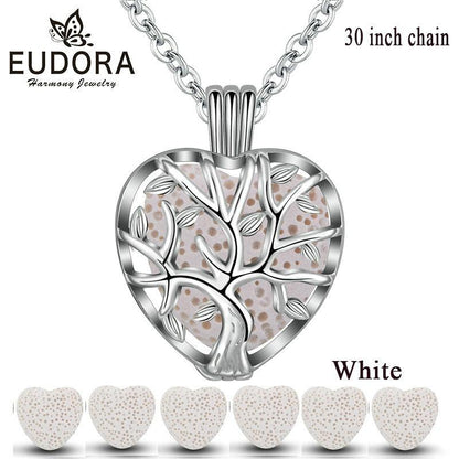 Eudora 20mm Lava Necklace Pendant Heart Volcanic Stone Tree of life Cage Pendant Necklace For DIY Essential Oil Perfume KFC10N20 - YOURISHOP.COM