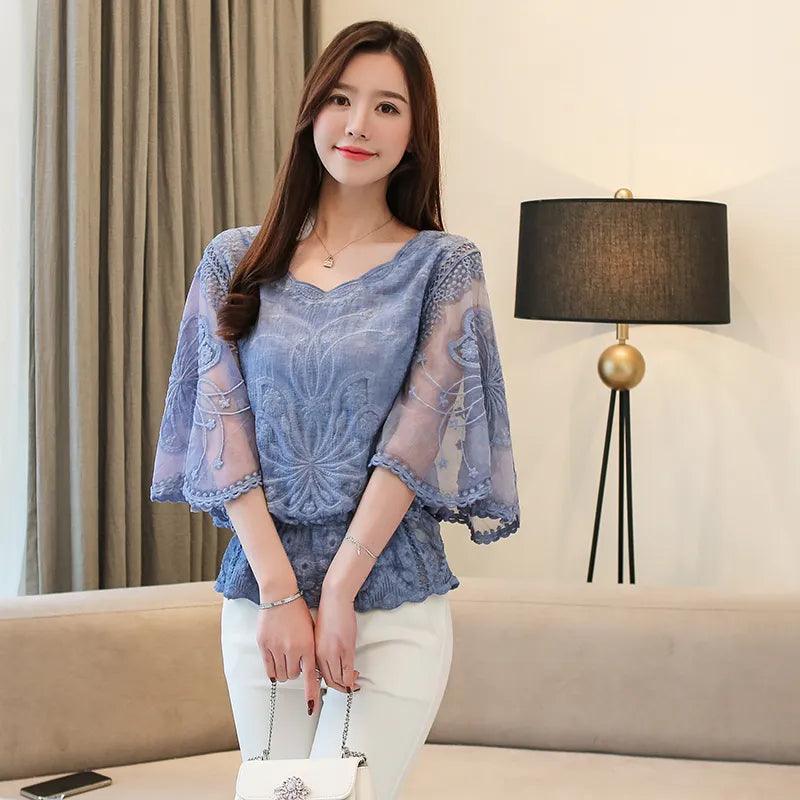 Fashion Women Blouses Spring New Chiffon Blouse Cotton Edge Lace Blouses Shirt Butterfly Flower Women Shirt Tops Blusas 4073 50 - YOURISHOP.COM