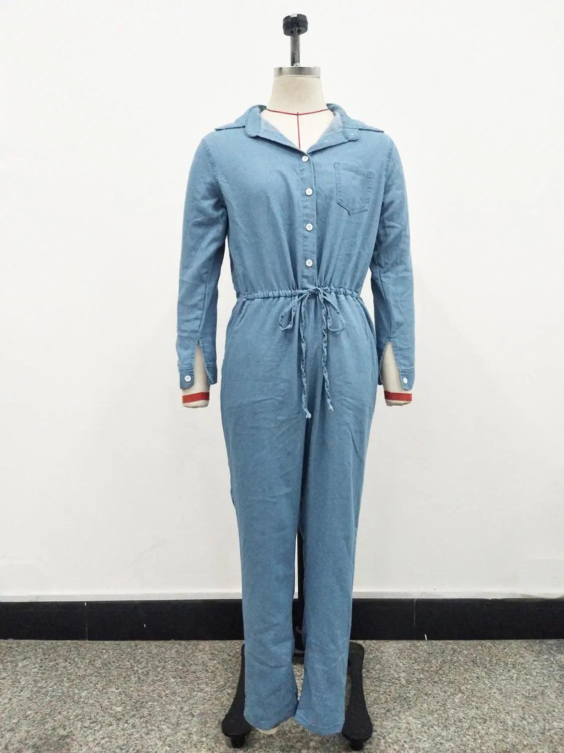 Fashion Women Denim Jumpsuit Long Sleeve Casual Rompers Female Streetwear Overalls Pockets Playsuit Bodysuit Women Slim Jumpsuit - YOURISHOP.COM