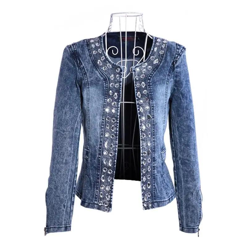 FMFSSOM New Spring Antumn Denim Jackets Vintage Diamonds Casual Coat Women's Denim Jacket Basis Tops Outerwear Jeans - YOURISHOP.COM