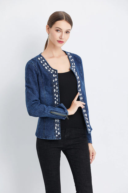 FMFSSOM New Spring Antumn Denim Jackets Vintage Diamonds Casual Coat Women's Denim Jacket Basis Tops Outerwear Jeans - YOURISHOP.COM