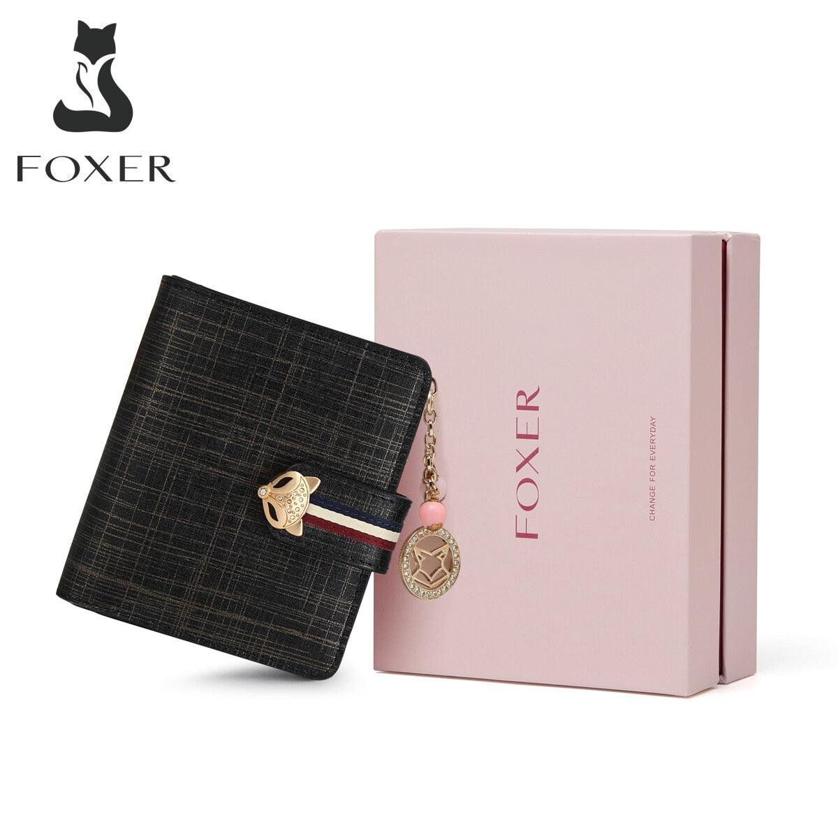 FOXER Card Holder Split Leather Women Wallet Designer Coin Purse Lady Zipper Wallet High Quality Cute Short Wallets With Pendant - YOURISHOP.COM