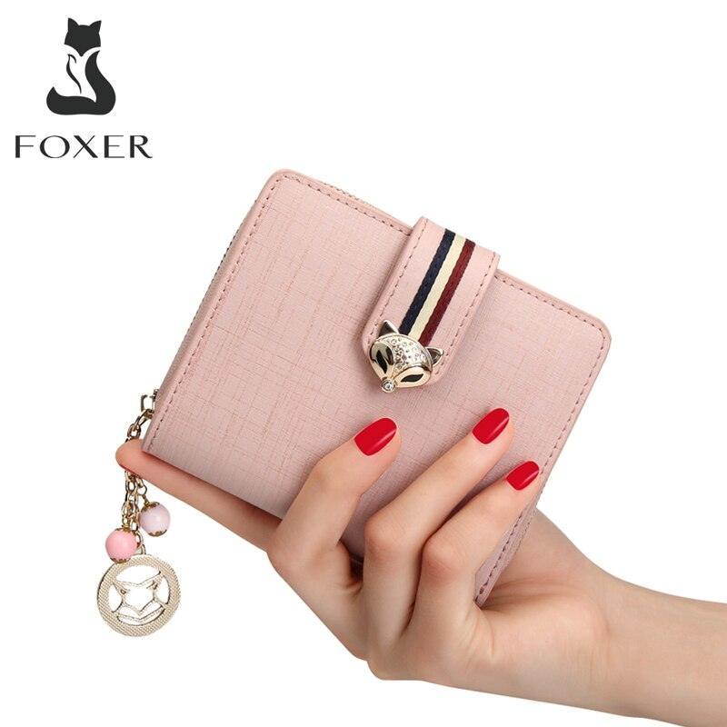 FOXER Card Holder Split Leather Women Wallet Designer Coin Purse Lady Zipper Wallet High Quality Cute Short Wallets With Pendant - YOURISHOP.COM