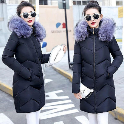 Fur collar winter coat ladies thick warm hooded long jacket women elegant slim white cotton parka women outwear 2019 new DR653 - YOURISHOP.COM