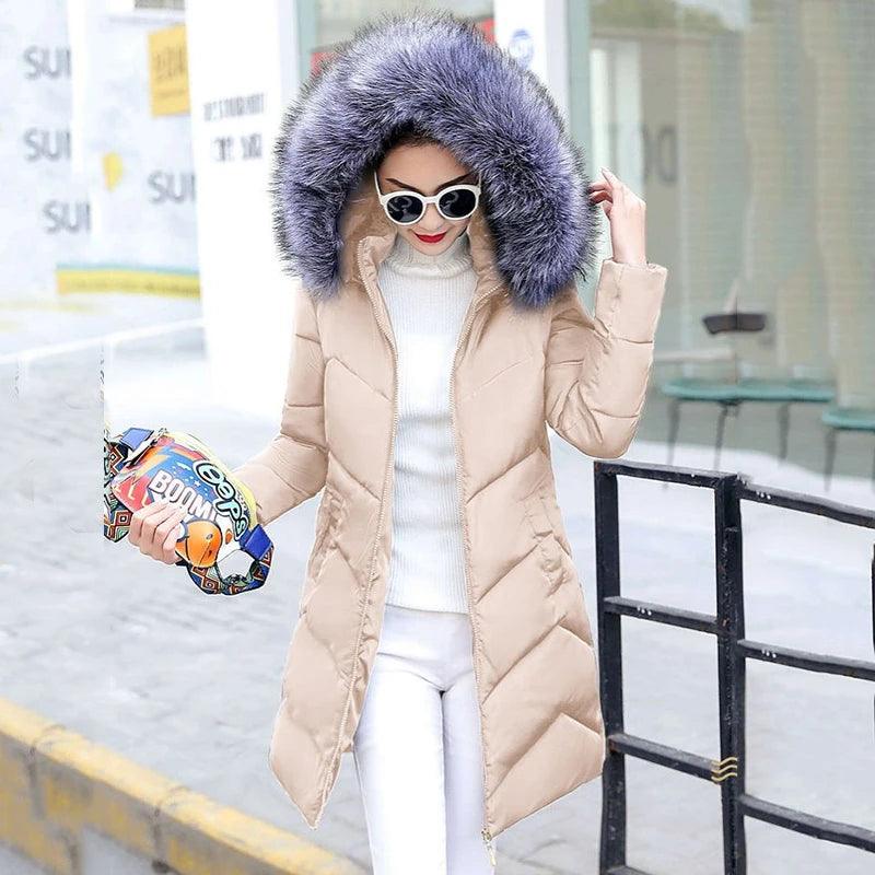 Fur collar winter coat ladies thick warm hooded long jacket women elegant slim white cotton parka women outwear 2019 new DR653 - YOURISHOP.COM