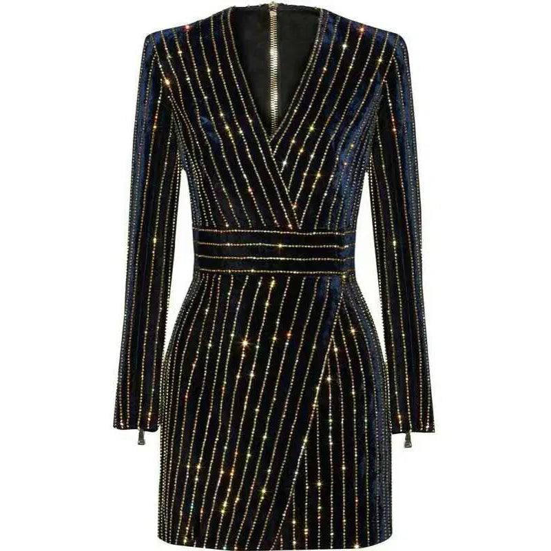 HAGEOFLY Women Bling Bling Long Sleeve Dress Black V-Neck Full Sleeve Women Casual Office Dress Party Dress Brazil Vestidos XXL - YOURISHOP.COM