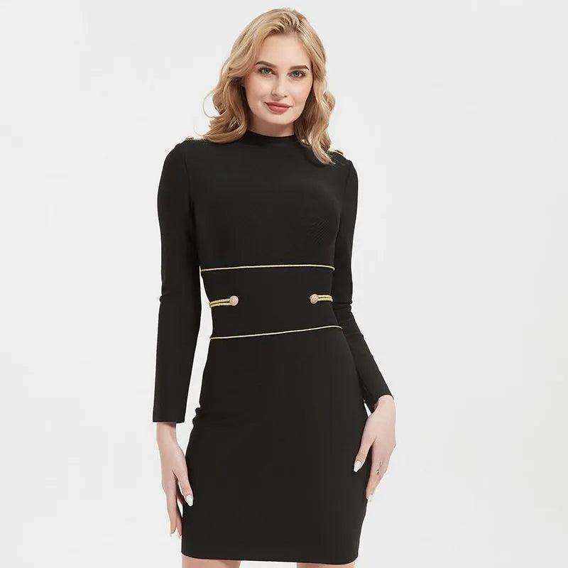 Hashupha 2022 Summer Black Mini Bandage Dress Women's Button Long Sleeve O Neck Bodycon Sexy Elegant Club Evening Party Dresses - YOURISHOP.COM