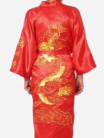 Hot Sale Burgundy Chinese Men Silk Satin Robe Novelty Traditional Embroidery Dragon Kimono Yukata Bath Gown Size M L XL XXL XXXL - YOURISHOP.COM