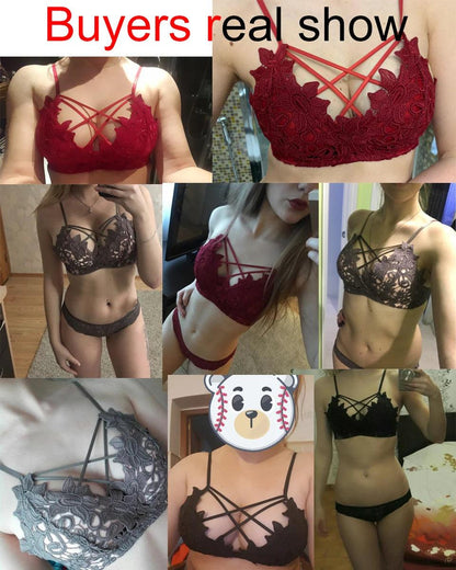 lingerie bra set wire free lenceria sexy bielizna damska komplety Cup AB lace top wine red lenceria lace underwear set - YOURISHOP.COM