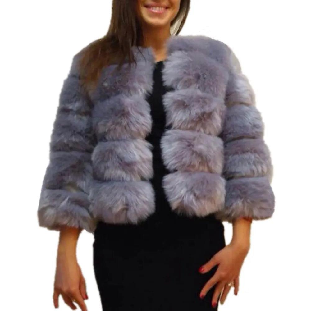 Lisa Colly New High Imitation Long Sleeves Short Fox Fur Coat Jacket Warm Winter Coat Outwear Faux Fur Coat Overcoat Furs Coat - YOURISHOP.COM