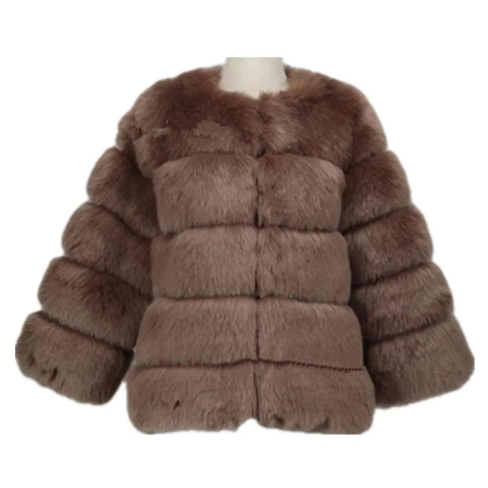 Lisa Colly New High Imitation Long Sleeves Short Fox Fur Coat Jacket Warm Winter Coat Outwear Faux Fur Coat Overcoat Furs Coat - YOURISHOP.COM