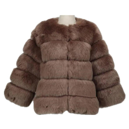 Lisa Colly New High Imitation Long Sleeves Short Fox Fur Coat Jacket Warm Winter Coat Outwear Faux Fur Coat Overcoat Furs Coat - YOURISHOP.COM