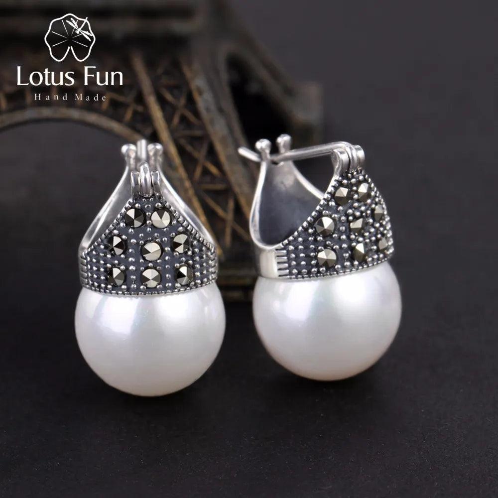Lotus Fun Real 925 Sterling Silver Natural Mother of Pearl Earrings - YOURISHOP.COM