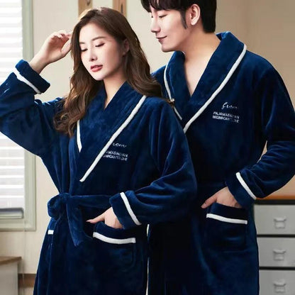 Lovers Coral Fleece Robe Autumn Winter Warm Sleepwear Women Men Thicken Flannel Bathrobe Lounge Nightgown Home Clothes Bigsize - YOURISHOP.COM