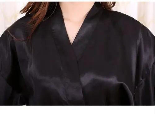 New Black Chinese Women's Faux Silk Robe Bath Gown Hot Sale Kimono Yukata Bathrobe Solid Color Sleepwear S M L XL XXL NB032 - YOURISHOP.COM