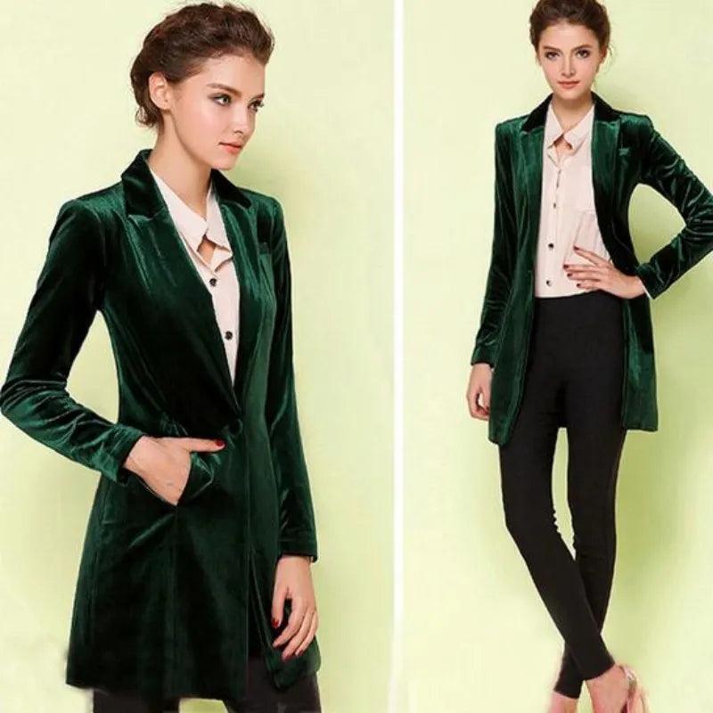 New Female High Quality Chic Tops Europe women's velvet blazer Slim Fit Long OL jacket Ladies Blouses Suit Coat Free Shipping - YOURISHOP.COM