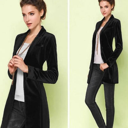 New Female High Quality Chic Tops Europe women's velvet blazer Slim Fit Long OL jacket Ladies Blouses Suit Coat Free Shipping - YOURISHOP.COM