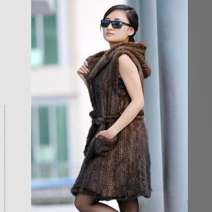 New Genuine knitted mink fur vest hooded mink fur vest warm winter fur coat - YOURISHOP.COM