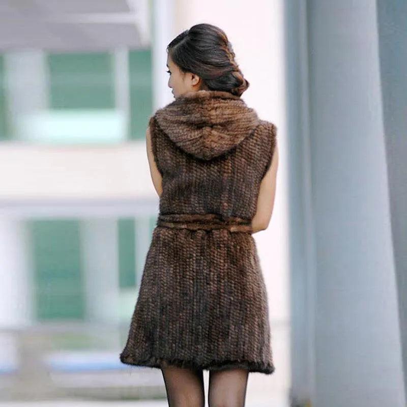 New Genuine knitted mink fur vest hooded mink fur vest warm winter fur coat - YOURISHOP.COM