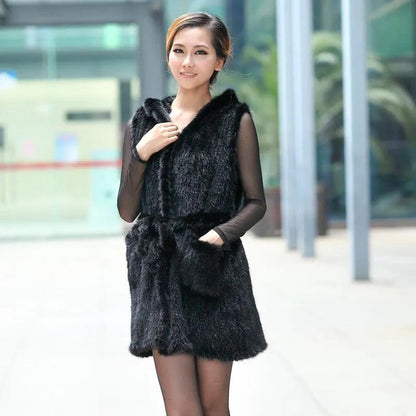 New Genuine knitted mink fur vest hooded mink fur vest warm winter fur coat - YOURISHOP.COM