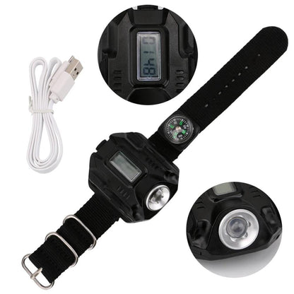 Portable Wrist Light R2 LED Wrist Watch Flashlight USB Rechargeable Wrist Flashlights Tactical Torch With Time Display Compass - YOURISHOP.COM