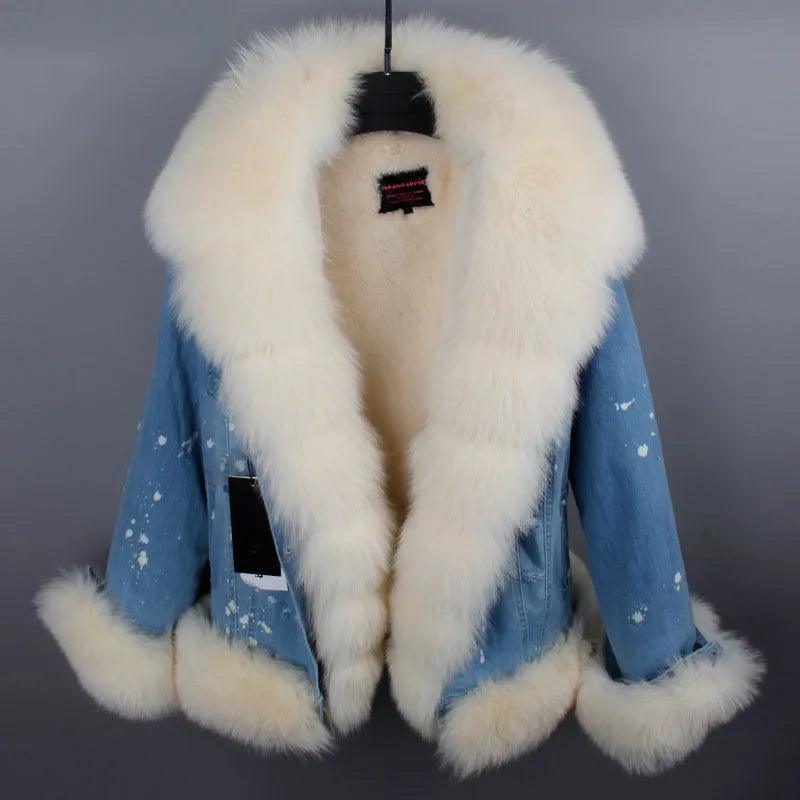 real fur women Short parka coat winter jacket real natural fox fur coat thick warm fur parkas - YOURISHOP.COM