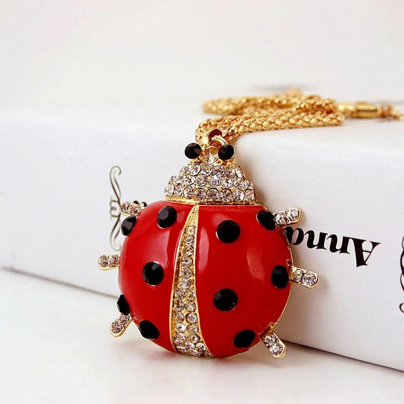 Red Enamel Ladybug beetle Crystal Animal Necklaces & Pendants Long Necklace For Women X608 - YOURISHOP.COM