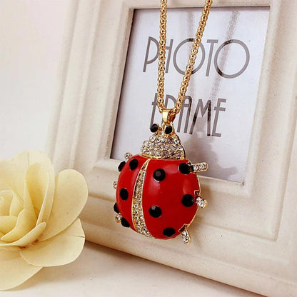 Red Enamel Ladybug beetle Crystal Animal Necklaces & Pendants Long Necklace For Women X608 - YOURISHOP.COM