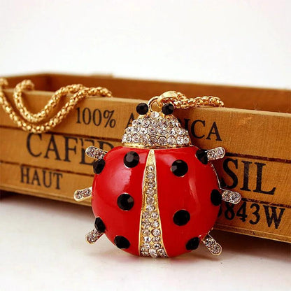 Red Enamel Ladybug beetle Crystal Animal Necklaces & Pendants Long Necklace For Women X608 - YOURISHOP.COM